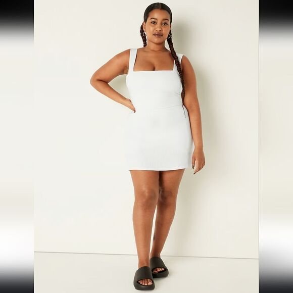 PINK VICTORIA'S SECRET RIB SQUARE NECK ACTIVE DRESS W POCKETS WHITE SIZE XXL - Picture 3 of 12